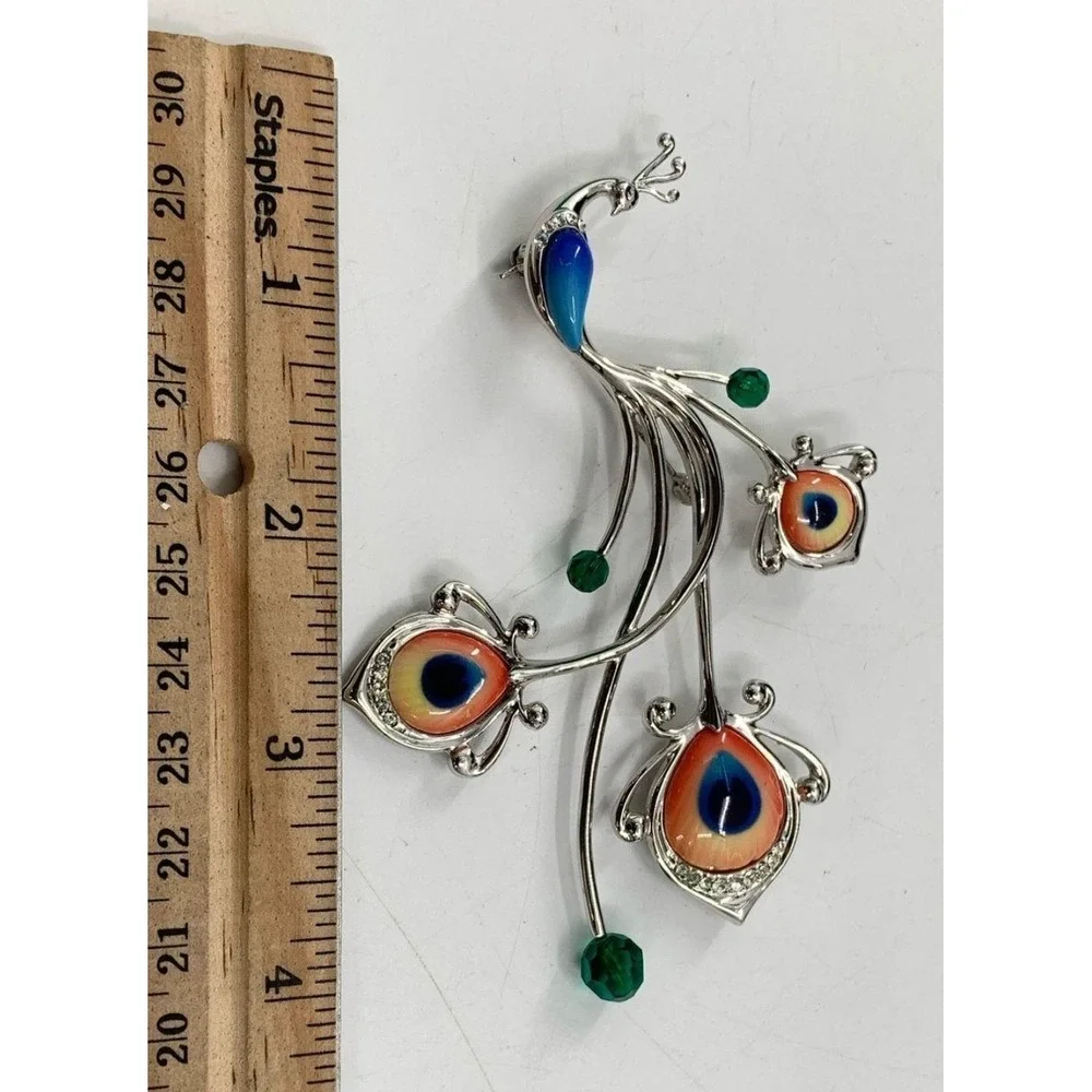 Franz Collection‎ Proud Peacock Rhodium Pin Brooch 3 3/4